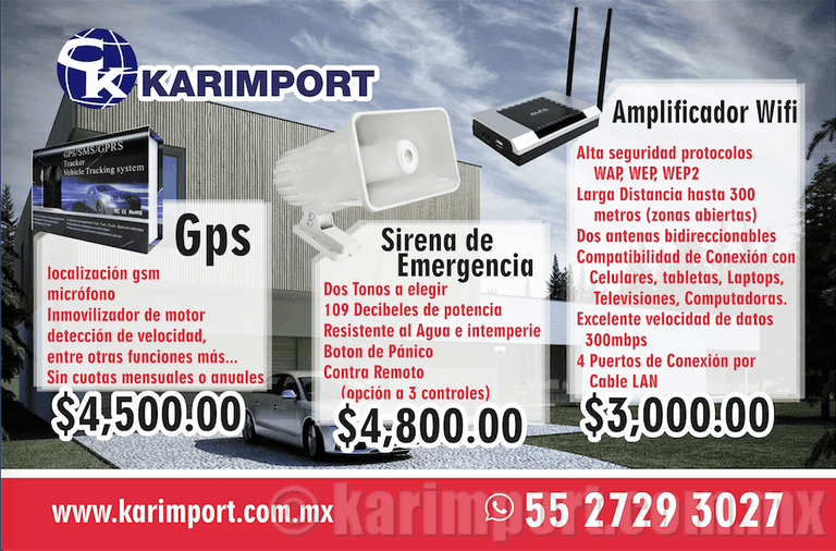 GPS, SIRENA DE EMERGENCIA, AMPLIFICADOR WIFI, cctv sistemas de seguridad cctv www.karimport.com.mx